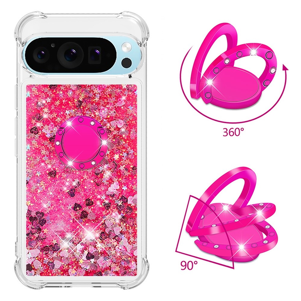 Glitt presýpací gélový obal s krúžkom na prst na Google Pixel 10 - ružový/srdiečka
