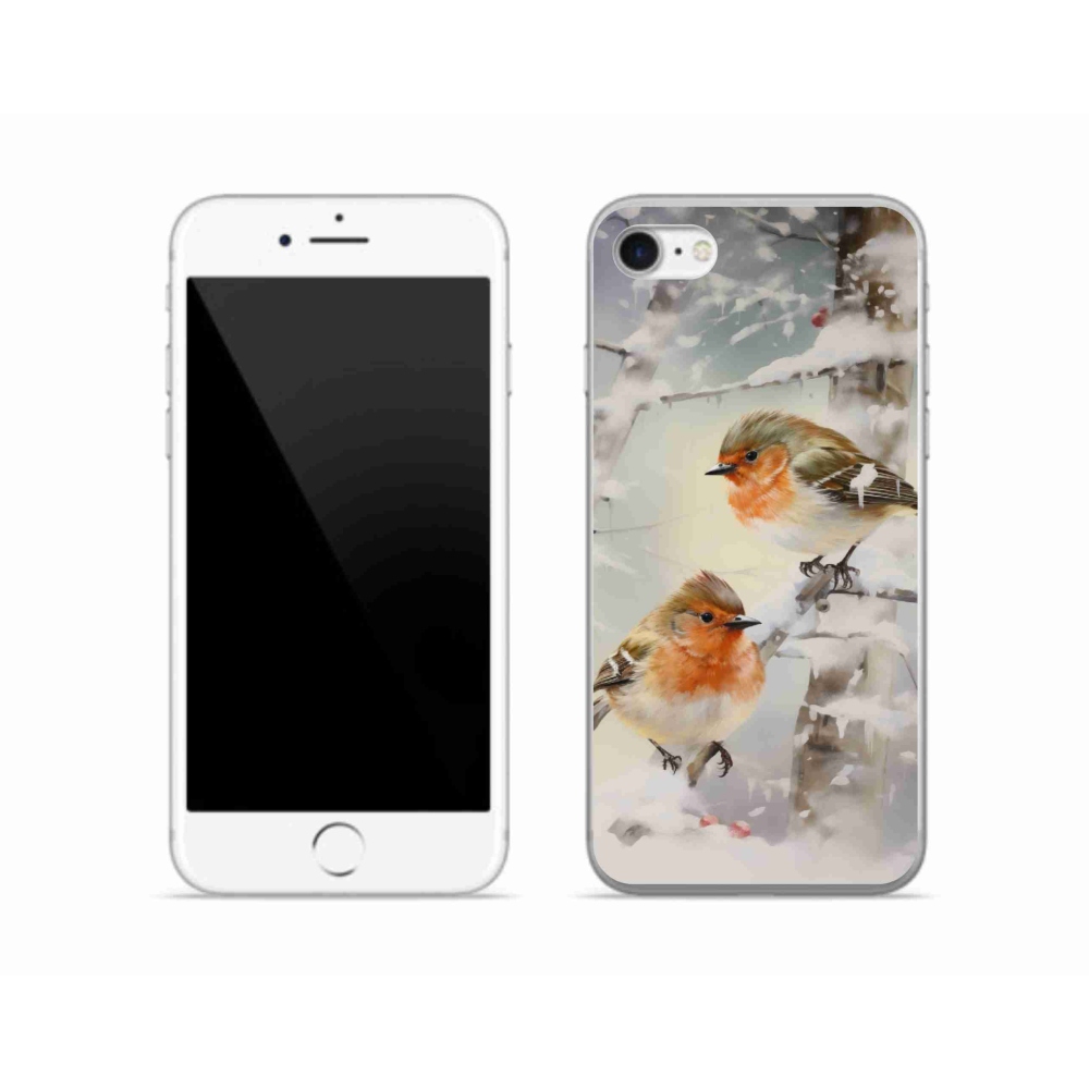 Gélový kryt mmCase na iPhone SE (2020) - vtáčiky v zime