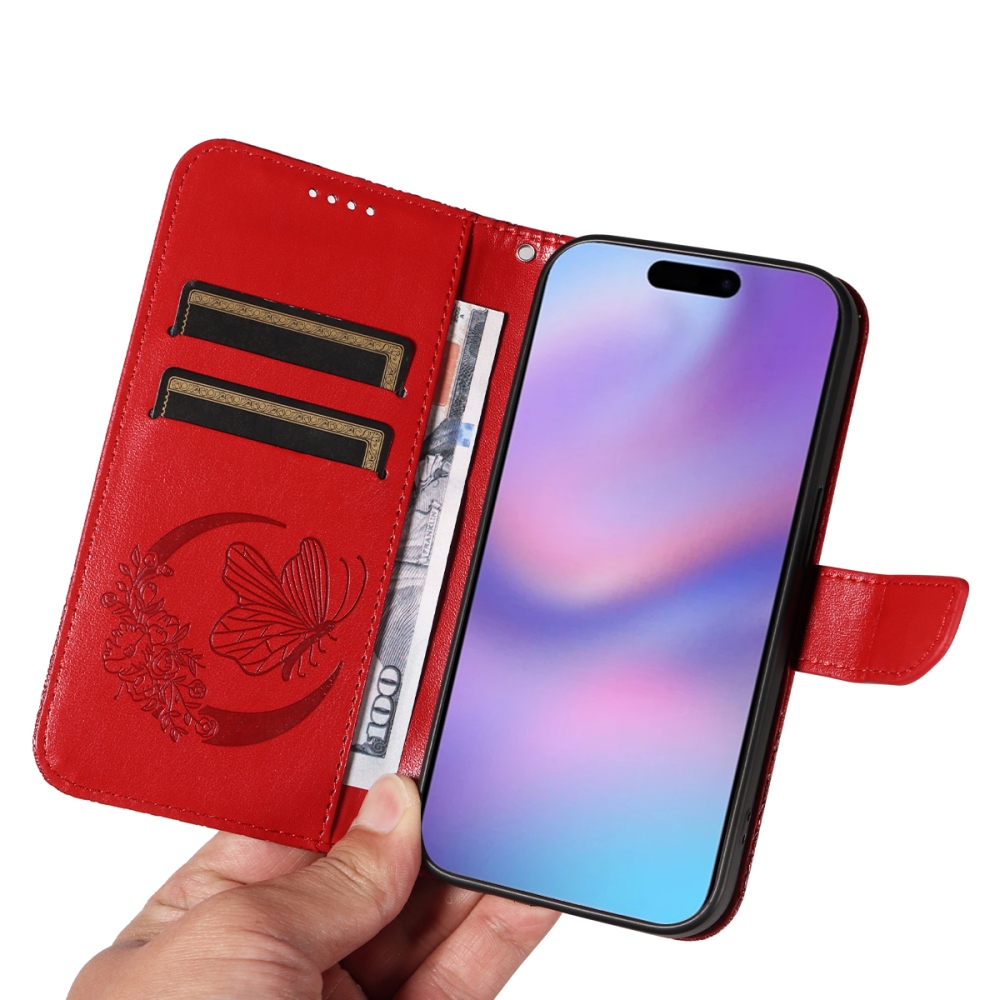Floral Butterfly knižkové púzdro na iPhone 17 - červené