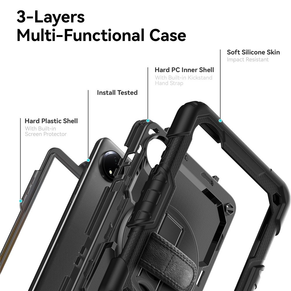 Strap odolný kryt s držiakom na ruku a ramenným popruhom na Xiaomi Redmi Pad SE 8.7 - čierny