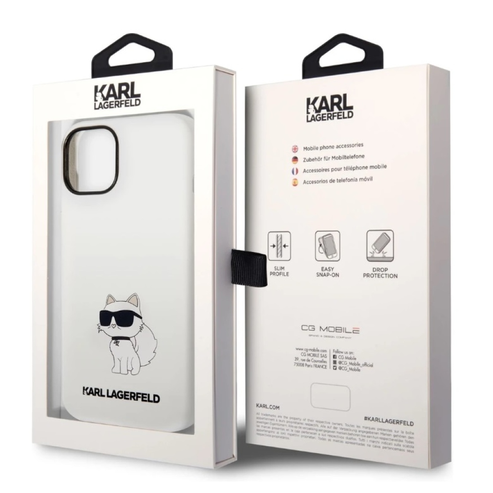 Karl Lagerfeld Liquid Silicone Choupette NFT kryt iPhone 14 biely