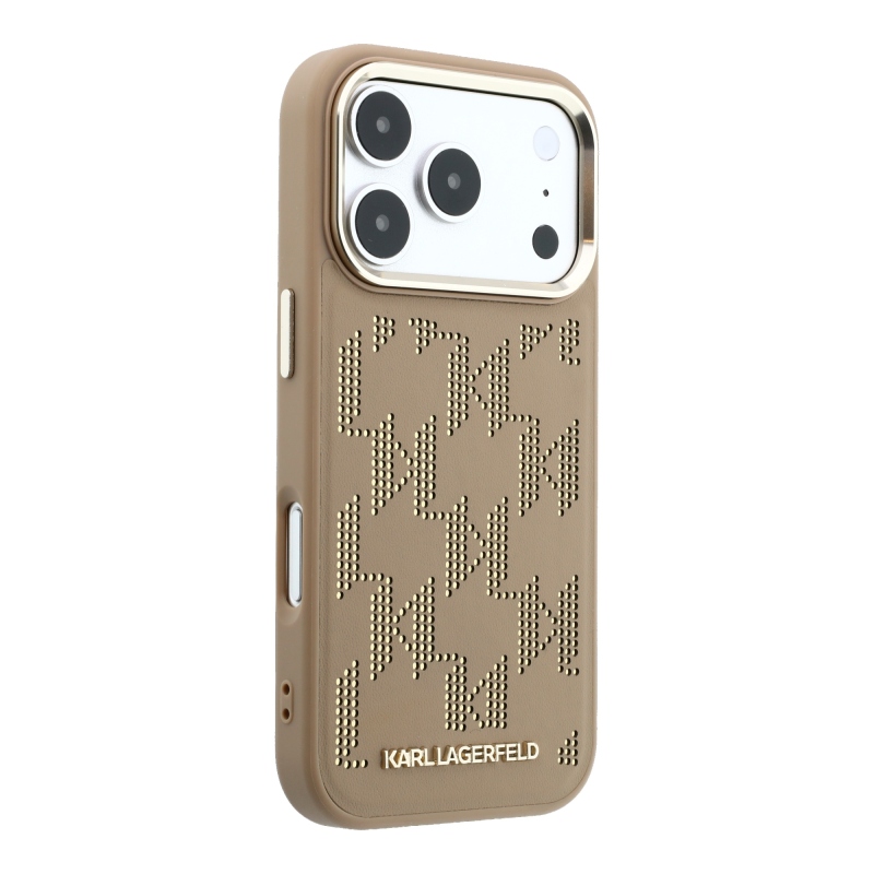 Karl Lagerfeld PU perforovaný Monogram MagSafe zadný kryt pre iPhone 17 Pro Max, béžový