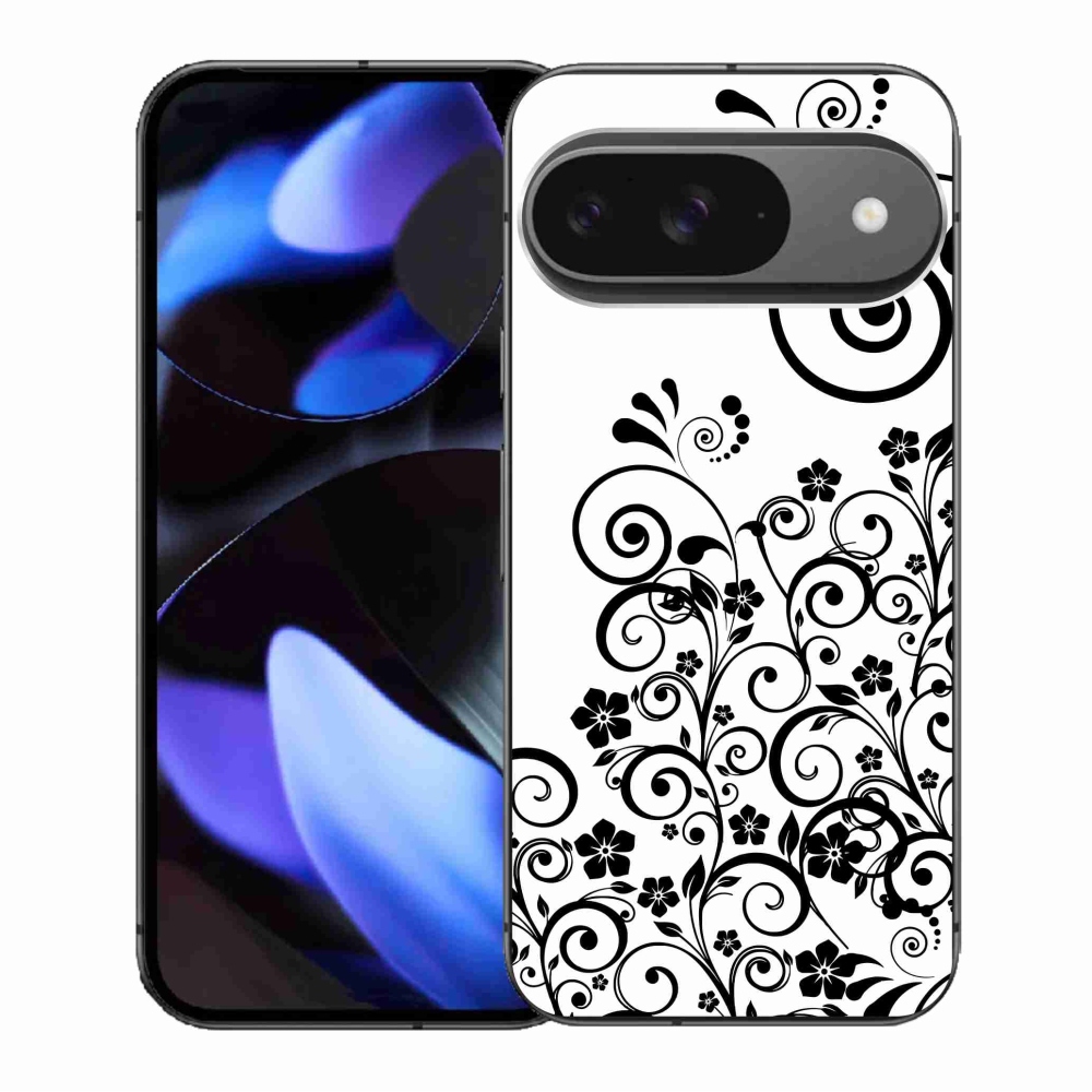 Gélový kryt mmCase na Google Pixel 9/9 Pro - čiernobiele kvetinové vzory