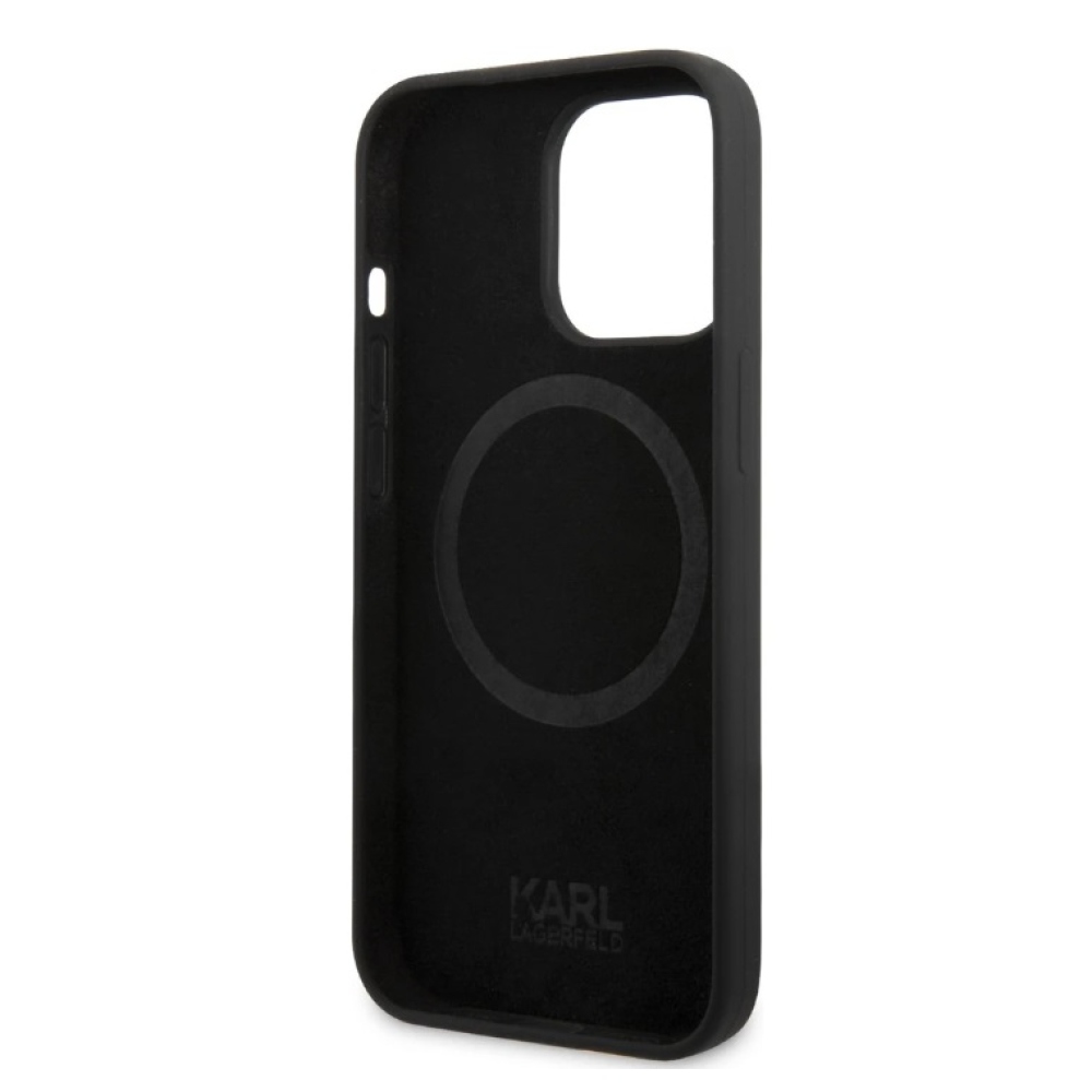 Karl Lagerfeld Magnetic Liquid Silicone Karl Head Zadný Kryt iPhone 13 Pro Max čierny