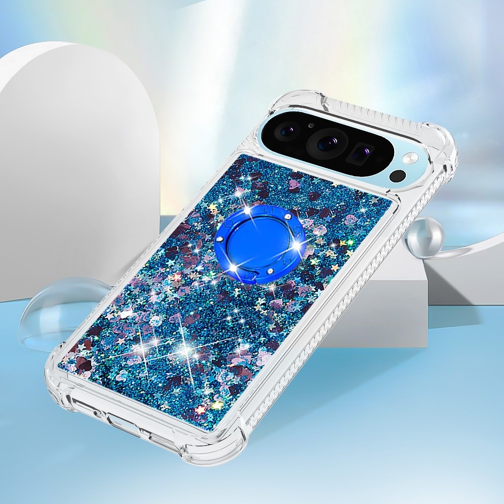 Glitt presýpací gélový obal s krúžkom na prst na Google Pixel 10 - modrý/srdiečka