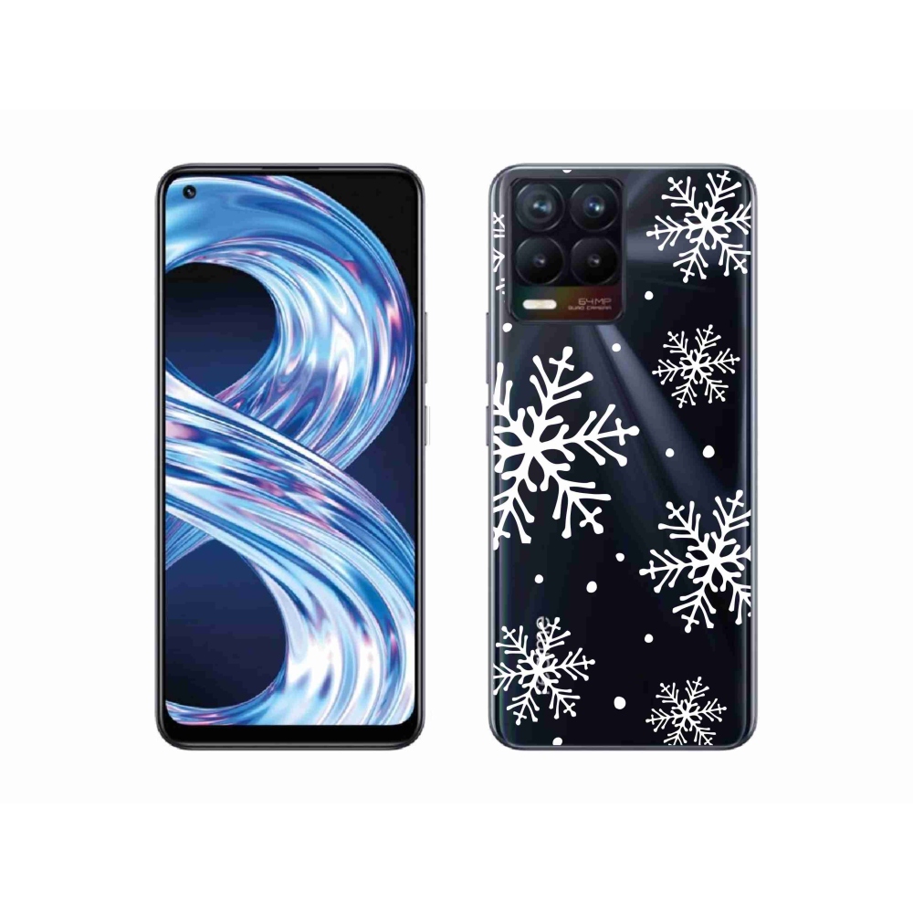 Gélový kryt mmCase na Realme 8 Pro - biele vločky na priehľadnom pozadí