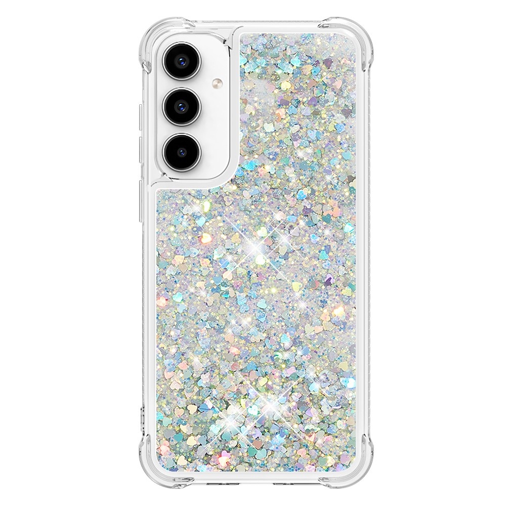 Glitter gélový presýpací obal na Samsung Galaxy A55 5G - strieborný/srdiečka