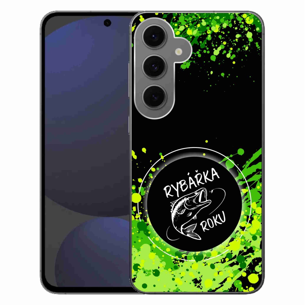 Gélový kryt mmCase na Samsung Galaxy S24 FE - rybárka roku čierne pozadie