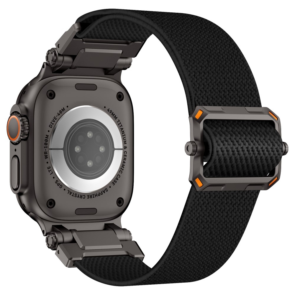Metal nylonový remienok na Apple Watch Ultra/Ultra 2 49mm/SE/SE 2022/2023 44mm/10 46mm/9/8/7 45mm/6/5/4 44mm/3/2/1 42 mm - čierny