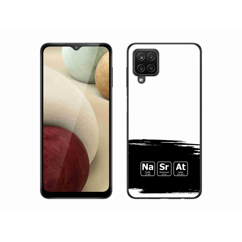 Gélový kryt mmCase na Samsung Galaxy A12 - chemické prvky čiernobiele pozadie