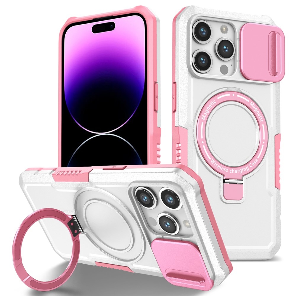 Military odolný kryt s MagSafe na iPhone 14 Pro Max - ružový/biely