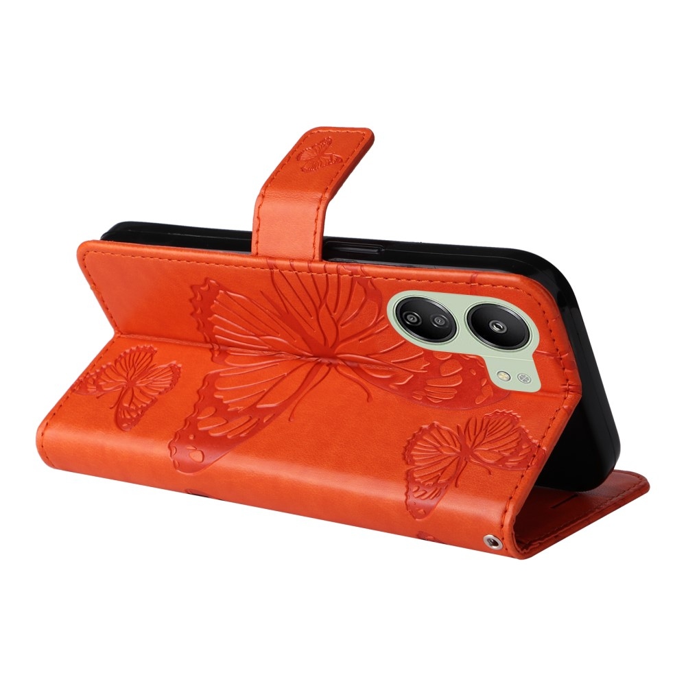 Big Butterfly knižkové púzdro na Xiaomi Poco C65/Redmi 13C - oranžové