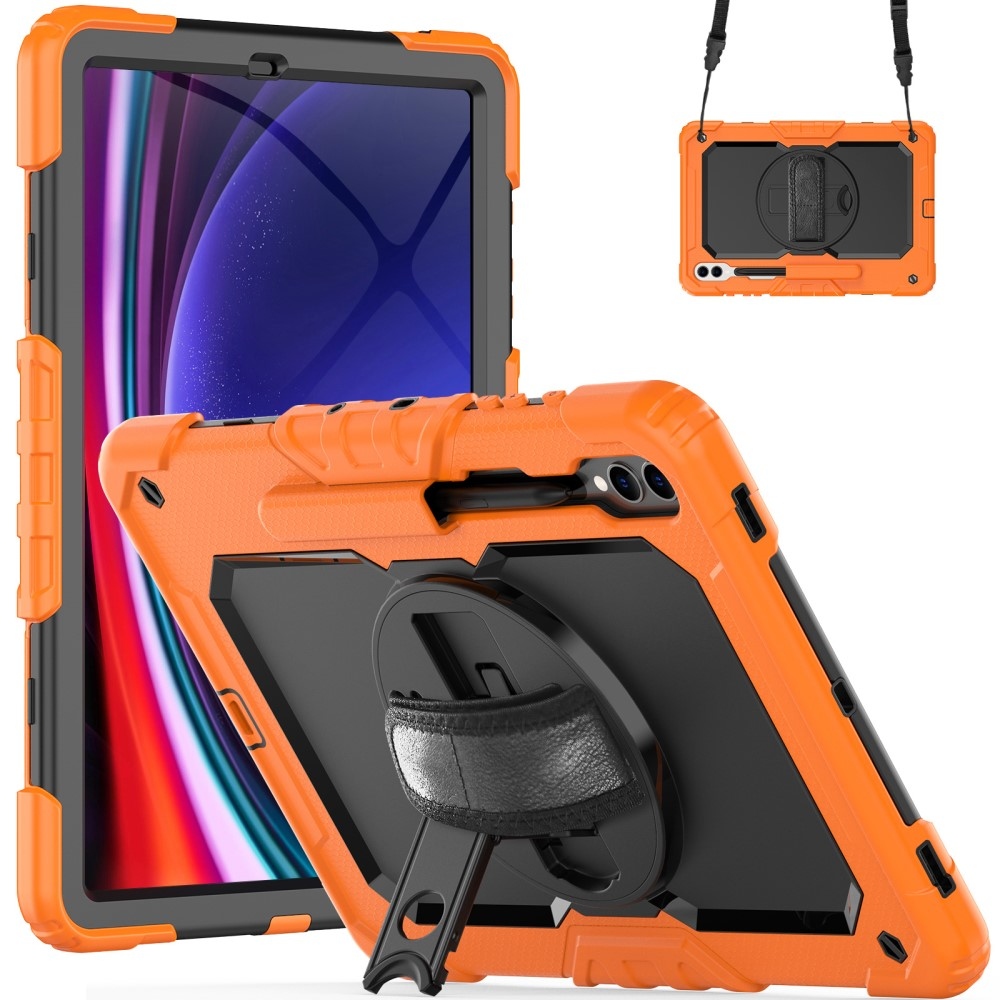 Kick odolný kryt s úchopom na ruku pre Samsung Galaxy Tab S9+ - oranžový