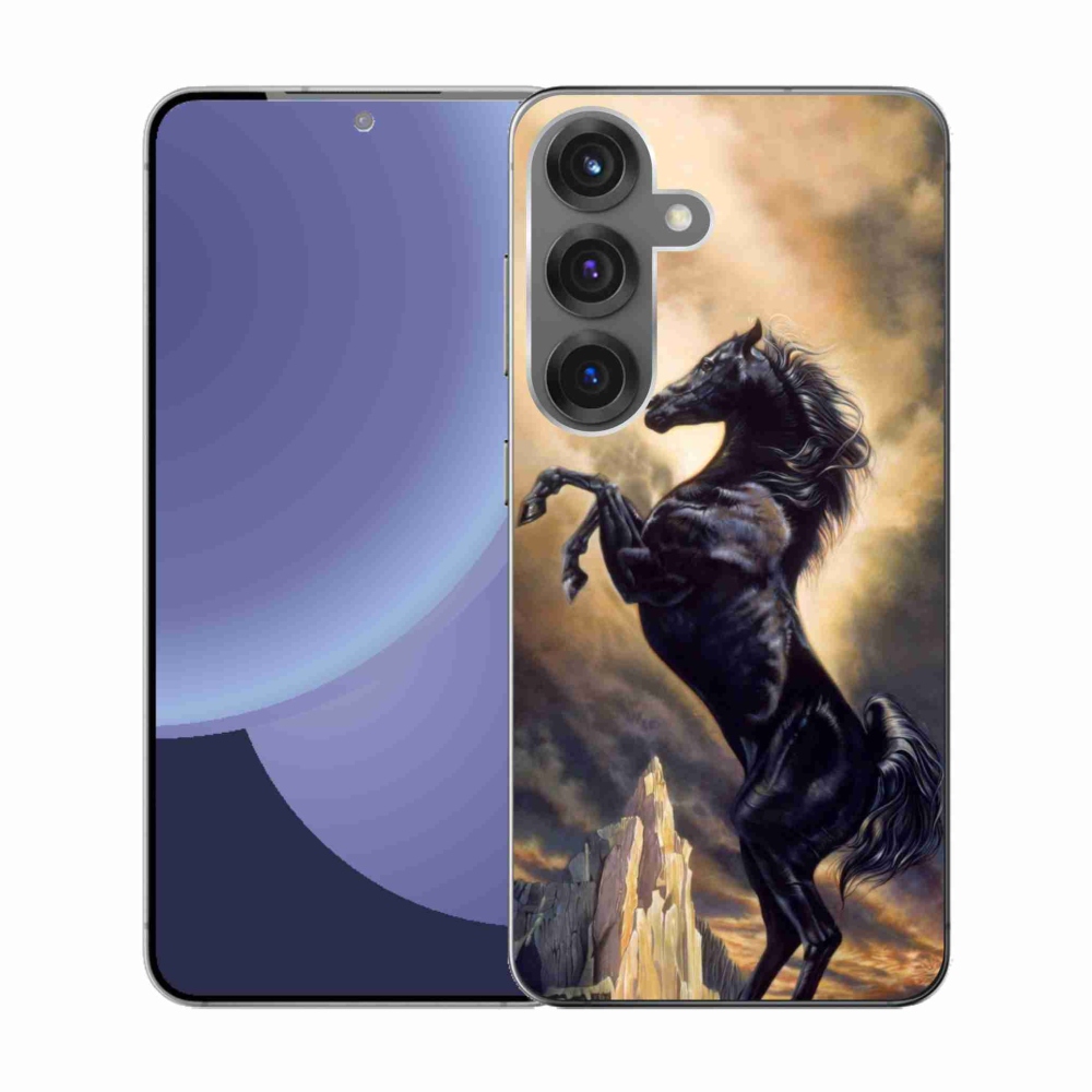 Gélový kryt mmCase na Samsung Galaxy S25 - čierny kreslený kôň