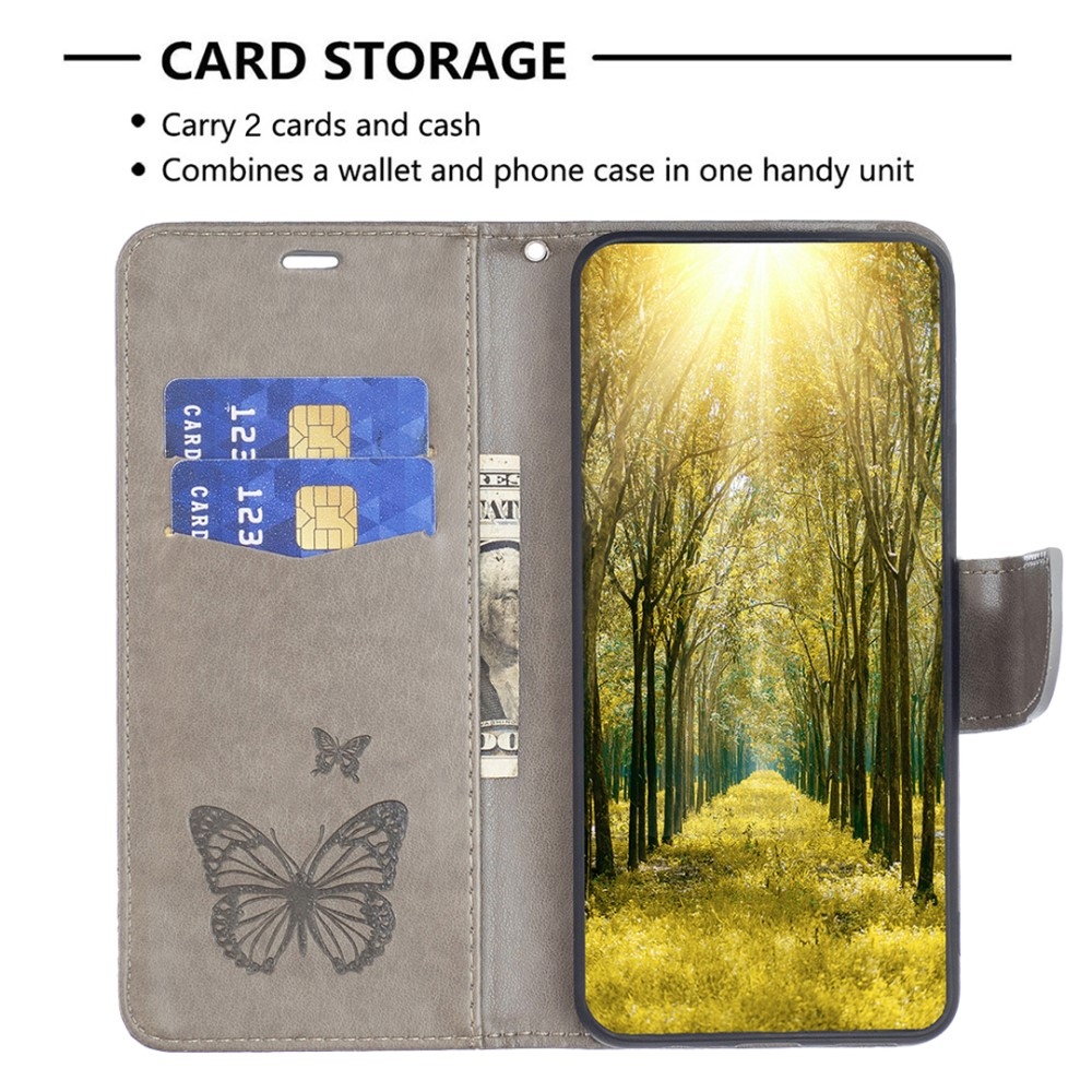 Butterfly knižkové puzdro na Xiaomi Redmi 12 4G/5G - šedé
