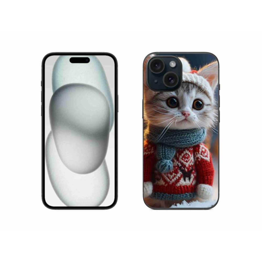 Gélový kryt mmCase na iPhone 15 - mačiatko vo svetri