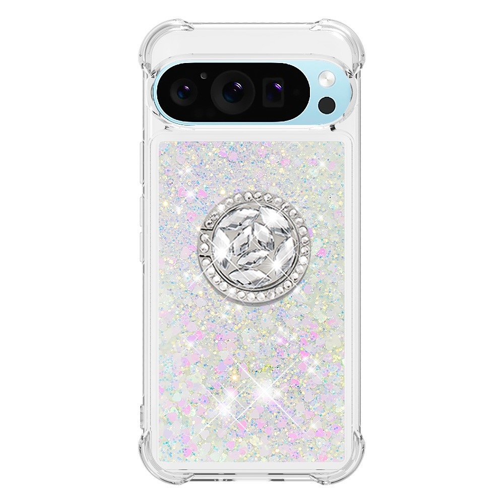 Glitt presýpací gélový obal s krúžkom na prst na Google Pixel 10 - ružovo strieborný/srdiečka