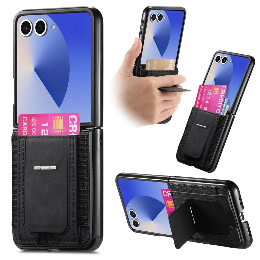 Luxurious plastový kryt s umelou kožou na Samsung Galaxy Z Flip7 5G - čierny