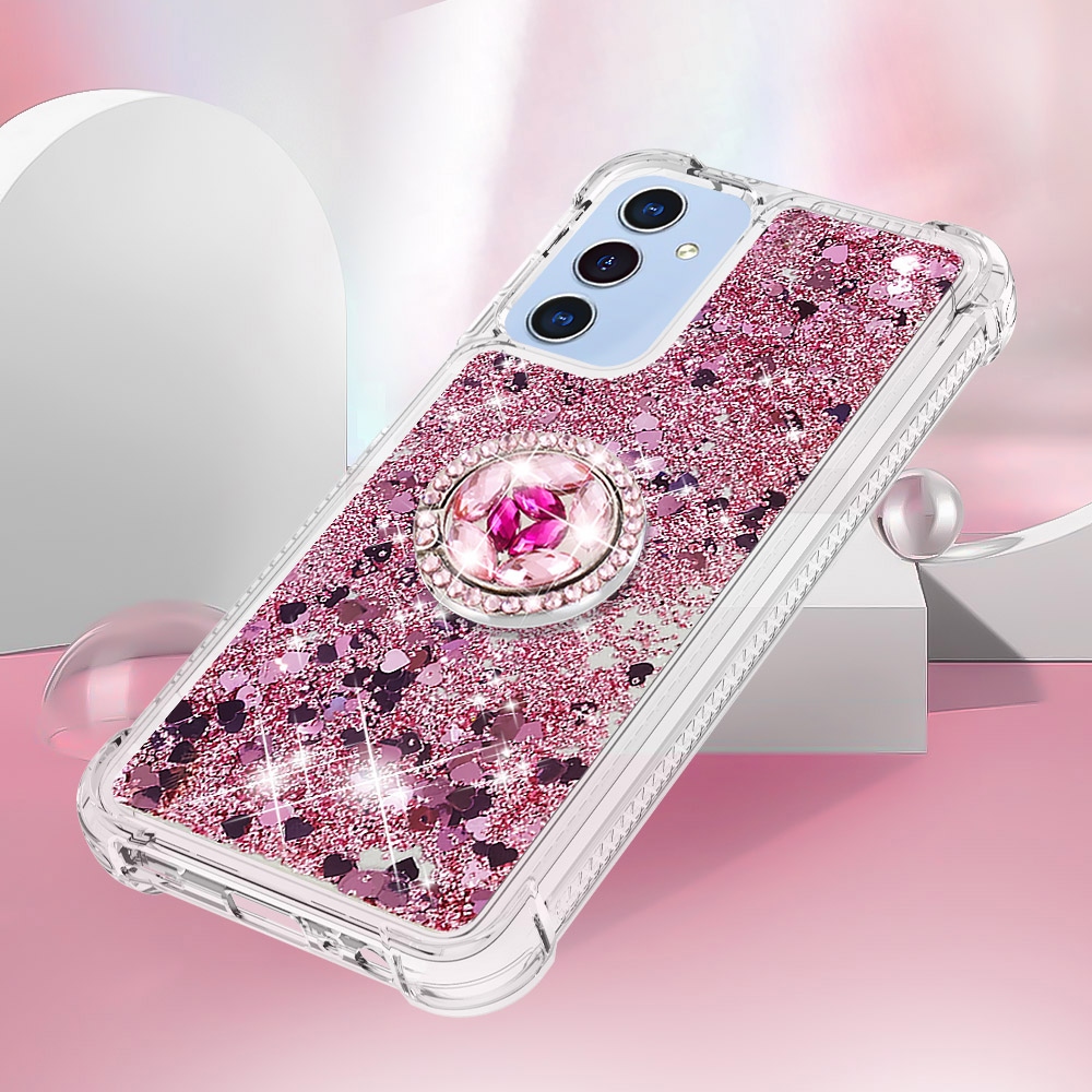 Glitt presýpací gélový obal s krúžkom na prst na Samsung Galaxy A17 5G - ružovozlatý/srdiečka