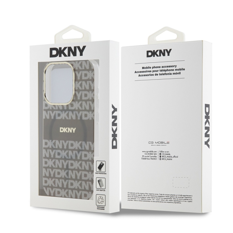 DKNY PC/TPU Repeat Pattern Tonal Stripe Magsafe Zadný Kryt pre iPhone 13 Pro Beige