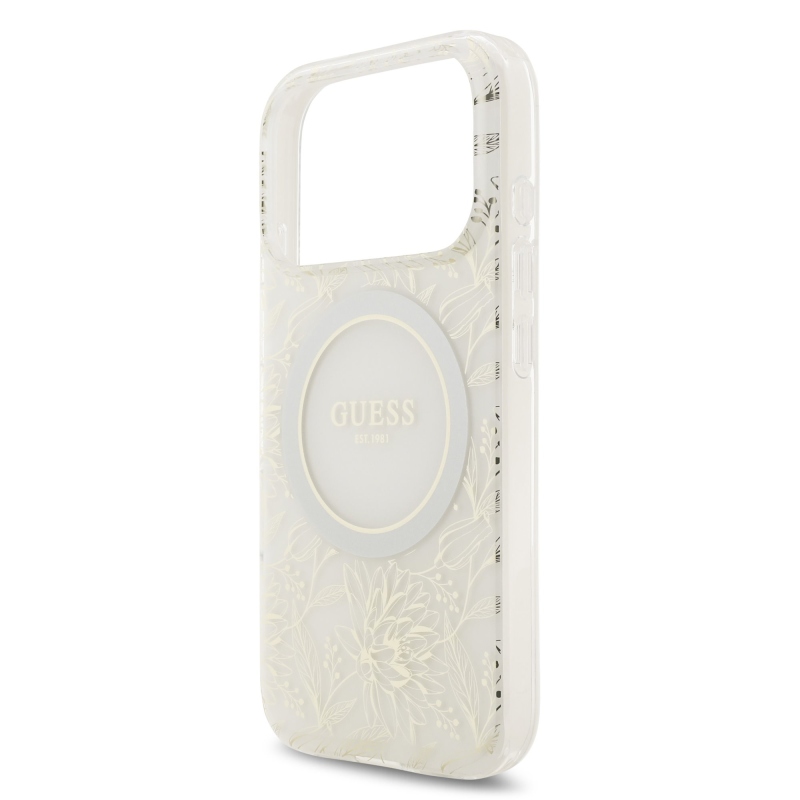 Guess IML Flowers Allover Strap MagSafe zadný kryt pre iPhone 17 Pro White