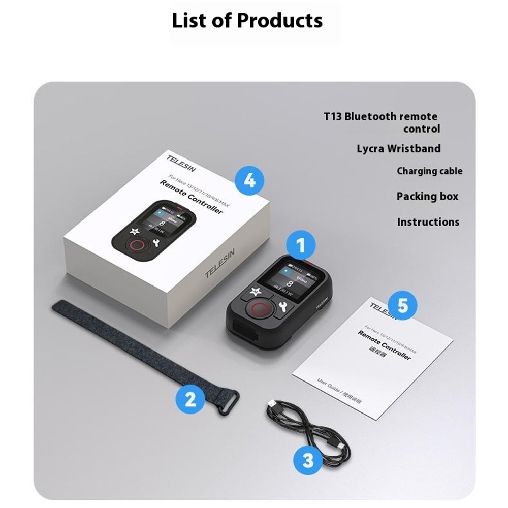 TELESIN Bluetooth diaľkový ovládač pre GoPro Hero 13/12/11/10/9/8 a GoPro Max