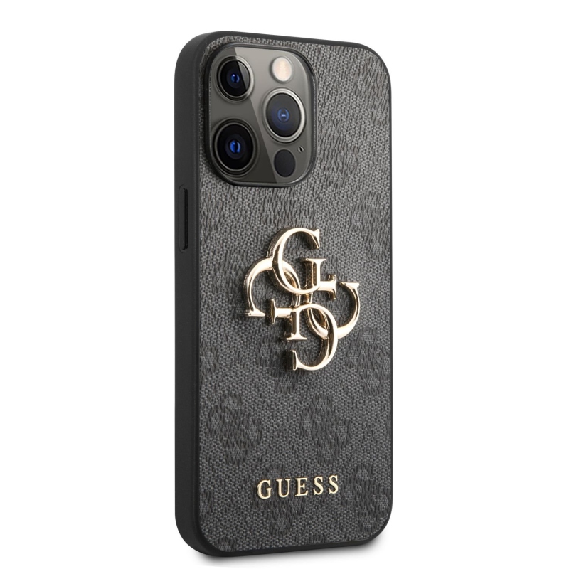 Guess PU 4G Metal Logo Zadný Kryt pre iPhone 13 Pro Max Grey