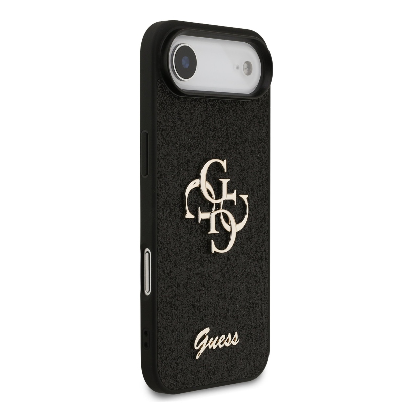 Guess PU Pevný zadný kryt s kovovým logom 4G Glitter pre iPhone Air Black