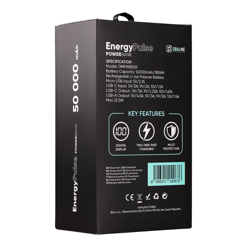 OBAL:ME EnergyPulse Powerbanka 50000mAh 22.5W Black