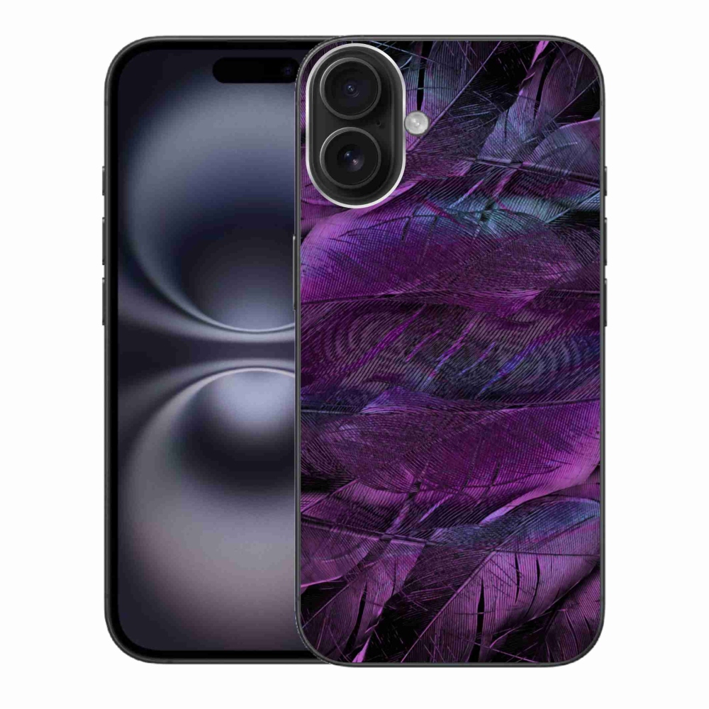 Gélový kryt mmCase na iPhone 16 Plus - fialové pierka