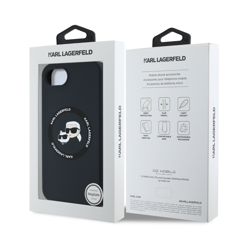 Karl Lagerfeld Liquid Silicone K&CH Heads MagSafe Zadný Kryt pre iPhone 16e Black