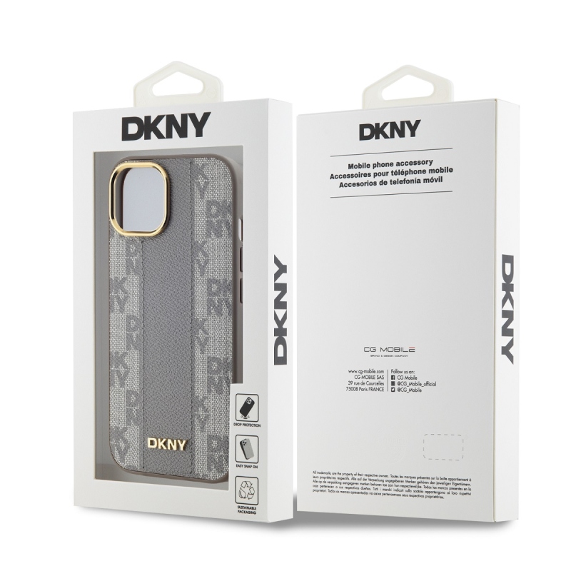 DKNY PU Leather Checkered Pattern Magsafe Zadný Kryt pre iPhone 15 Beige