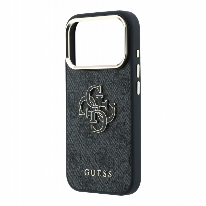 Guess PU 4G Resin Metal Logo – zadný kryt pre iPhone 18 Pro, čierny