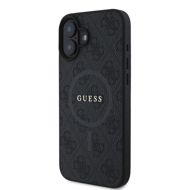 Guess PU Leather 4G Colored Ring MagSafe Zadný Kryt pre iPhone 16 Plus Black