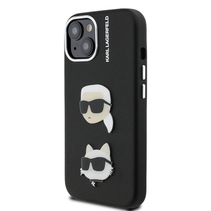 Karl Lagerfeld Grained PU K&CH Heads Zadný Kryt pre iPhone 15 Black