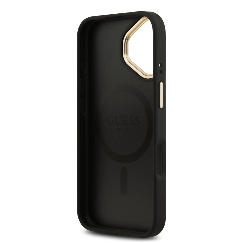 Guess PU kožený zadný kryt 4G Gold Frame MagSafe pre iPhone 17 Black