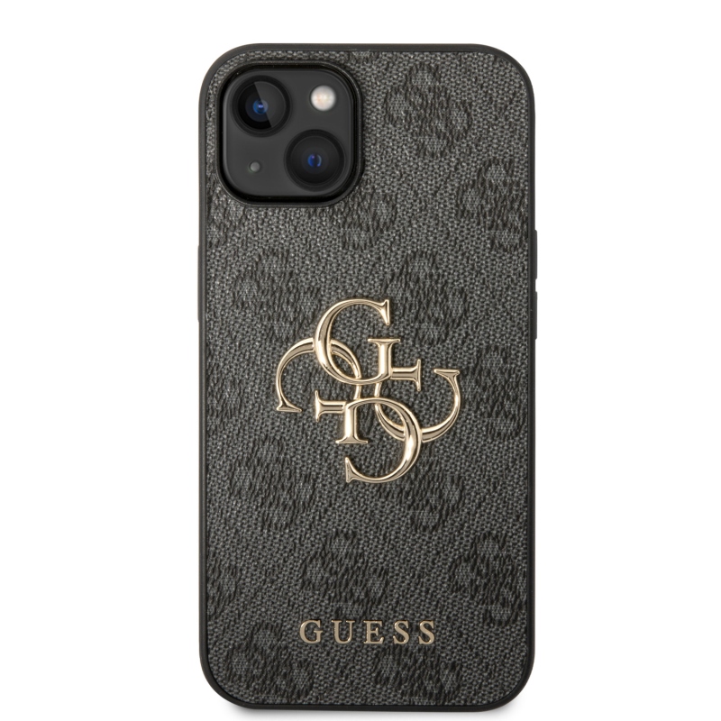 Guess PU 4G Metal Logo Zadný Kryt pre iPhone 15 Plus Grey