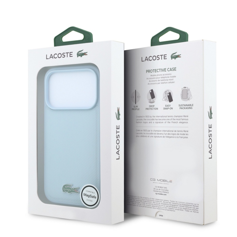 Lacoste PVC Iconic Petit Pique Metal Logo MagSafe zadný kryt pre iPhone 18 Pro Max, modrý