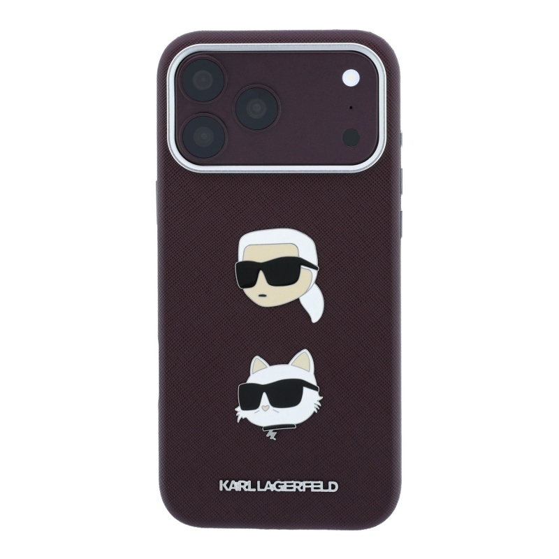 Karl Lagerfeld PU Semi Wrap Saffiano K&CH Heads zadný kryt pre iPhone 18 Pro v odtieni Burgundy
