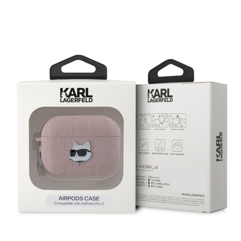 Karl Lagerfeld PU Embossed Choupette Head Puzdro pre AirPods Pro 2 Pink