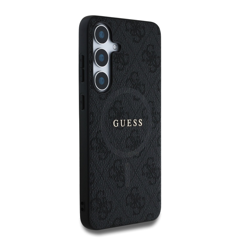 Guess PU Leather 4G Colored Ring MagSafe Zadný Kryt pre Samsung Galaxy S25 Black