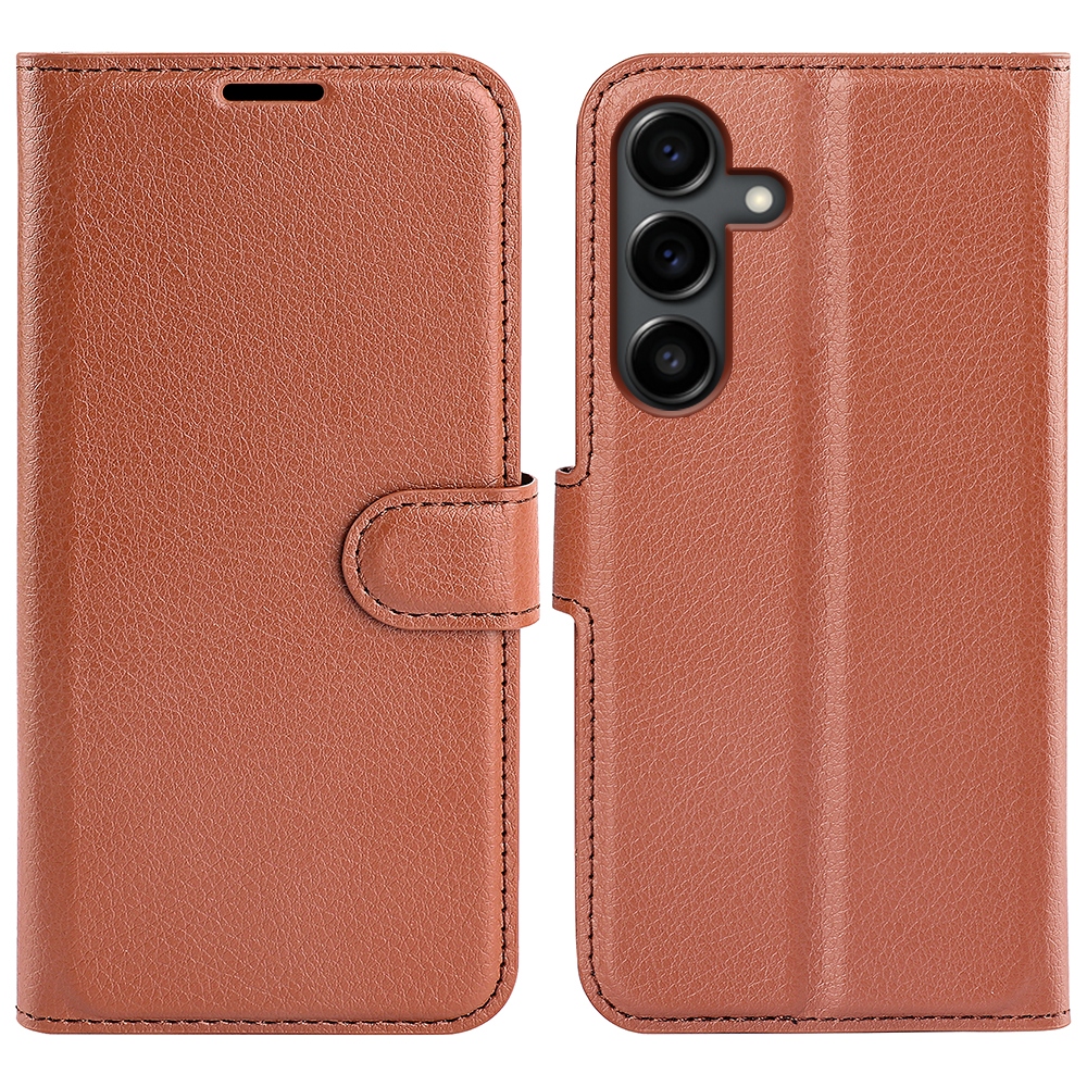 Litchi knižkové púzdro na Samsung Galaxy S25 FE - hnedé