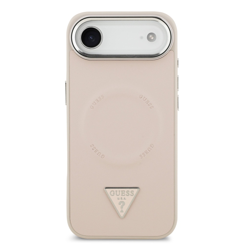 Guess PU kožený zadný kryt MagSafe s trojuholníkovým logom pre iPhone Air Pink