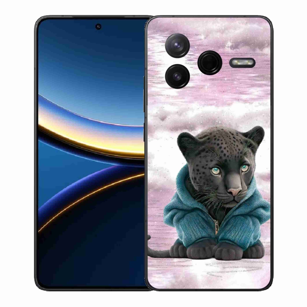 Gélový kryt mmCase na Xiaomi Poco F7 Pro - čierny panter vo svetri