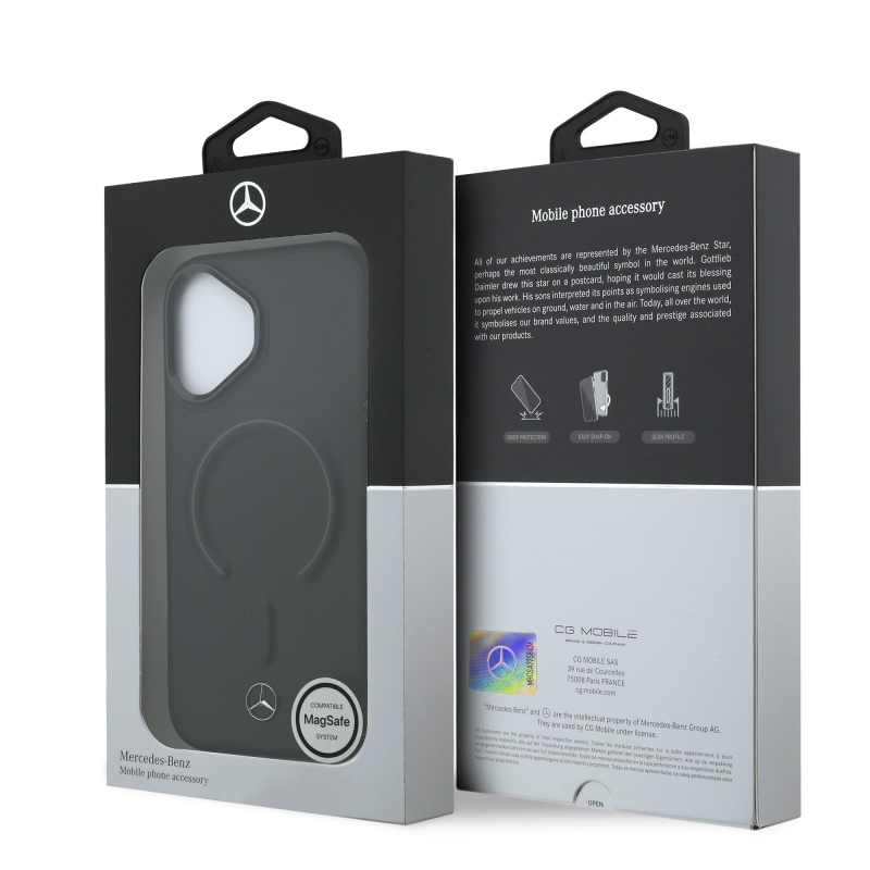 Mercedes PU kožený 3D zadný kryt MagSafe pre iPhone 17 Black
