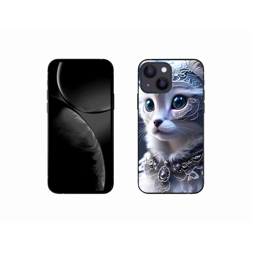 Gélový kryt mmCase na iPhone 13 mini - biela mačka