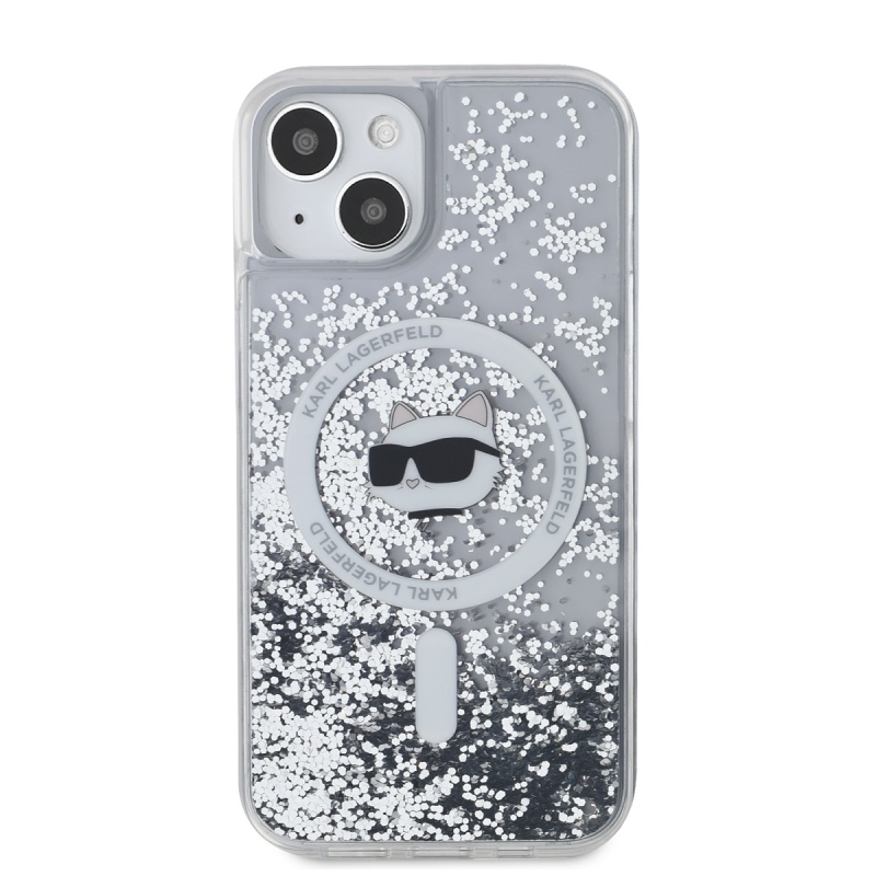 Karl Lagerfeld Liquid Glitter Chúpette Head Magsafe Zadný Kryt pre iPhone 15 Transparent