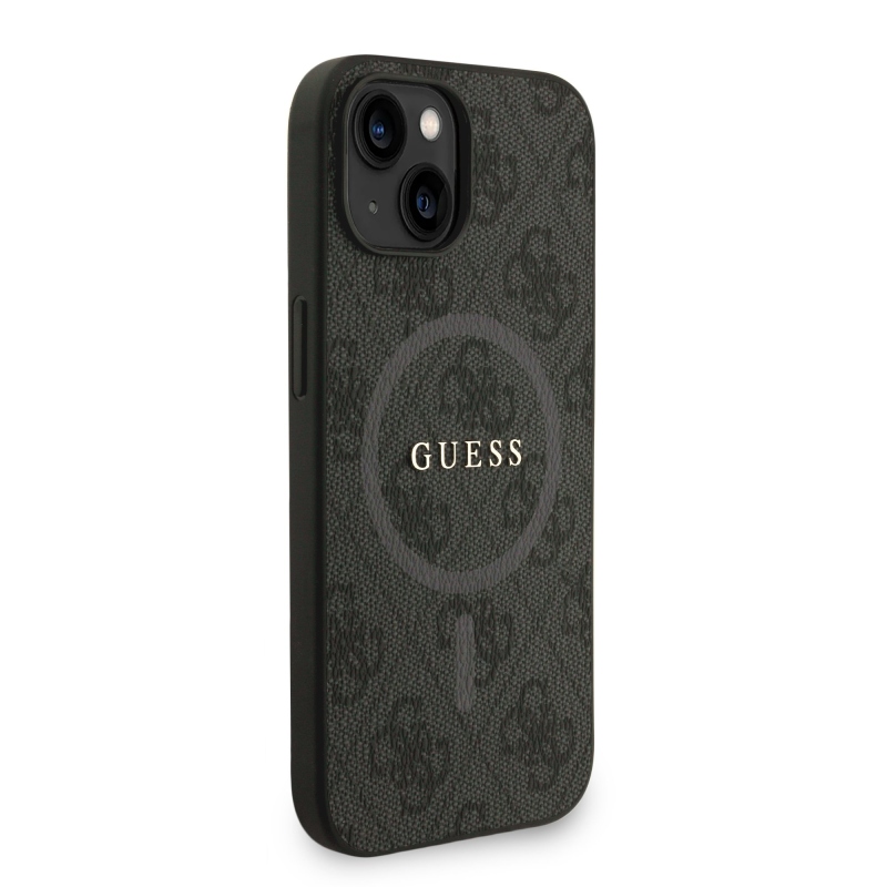 Guess PU Leather 4G Colored Ring Strap MagSafe Zadný Kryt pre iPhone 15 Black