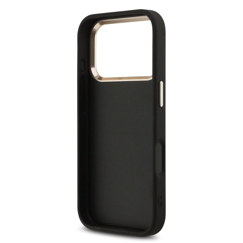 Guess PU Pevný zadný kryt 4G s kovovým rámom pre iPhone 17 Pro Black