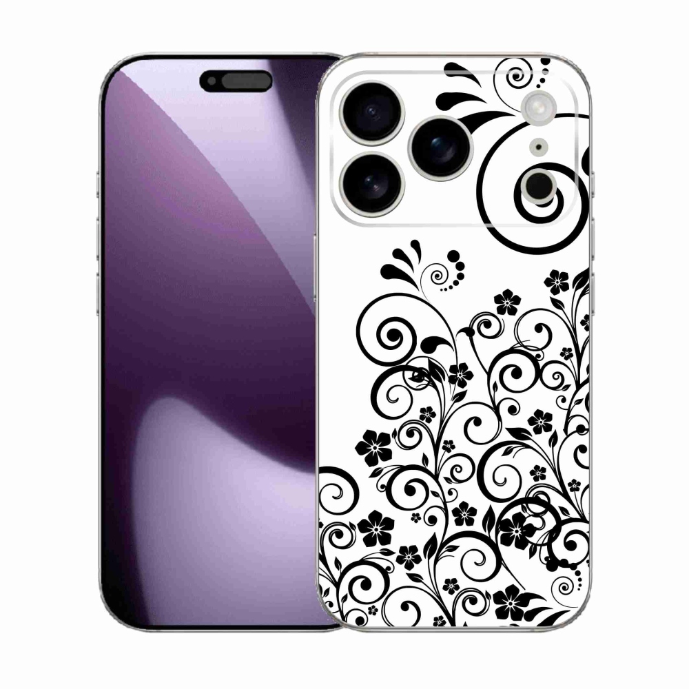 Gélový kryt mmCase na iPhone 17 Pro - čiernobiele kvetinové vzory